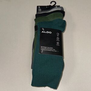 ALDO Men’s Mid Crew Green Black Gray Ribbed Cotton Blend Dress Socks 5 pack